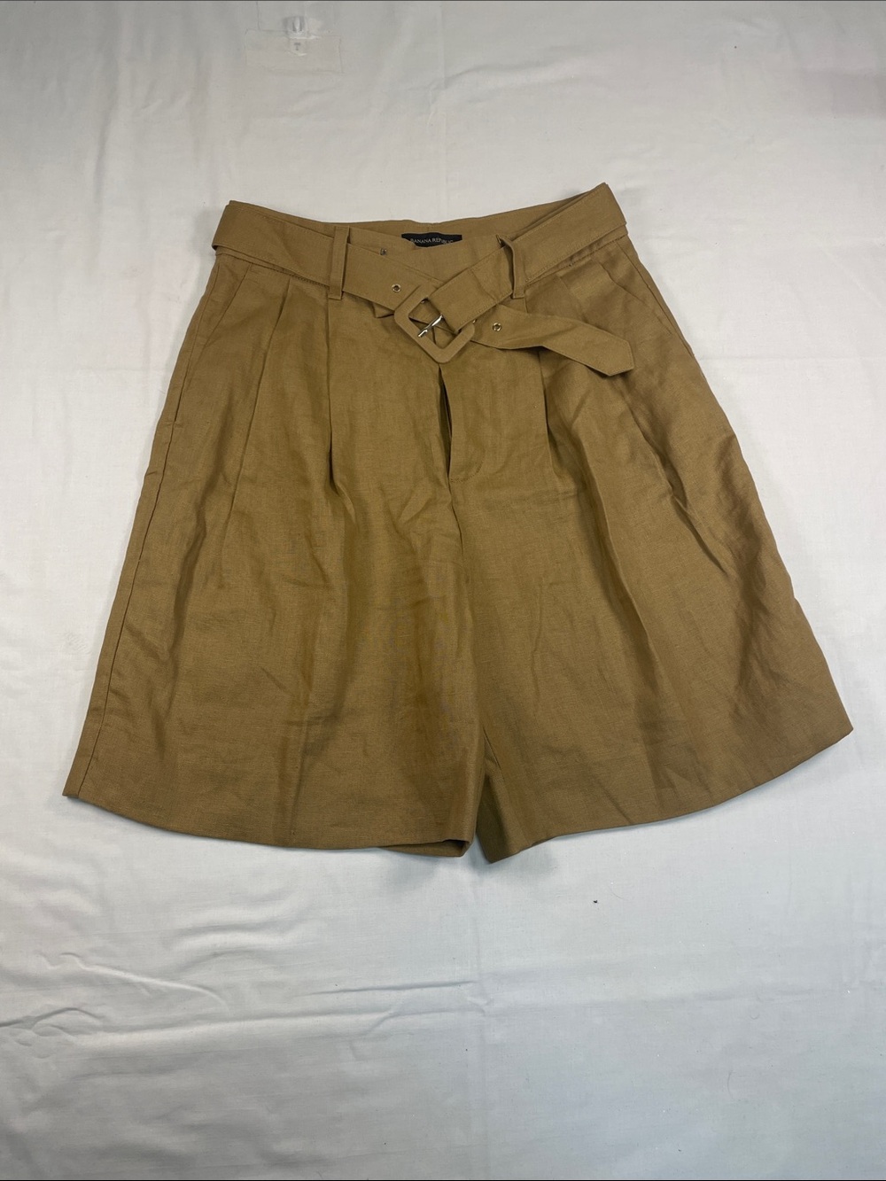 Banana Republic Camel Pleated Belted Bermuda goucho linen structured minimalist - Picture 2 of 8